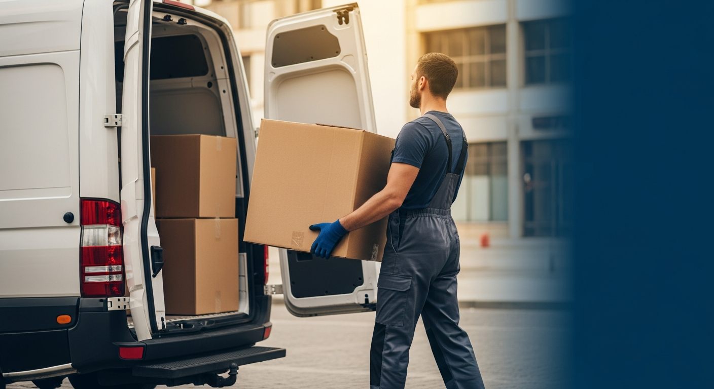 Mover carrying box from van